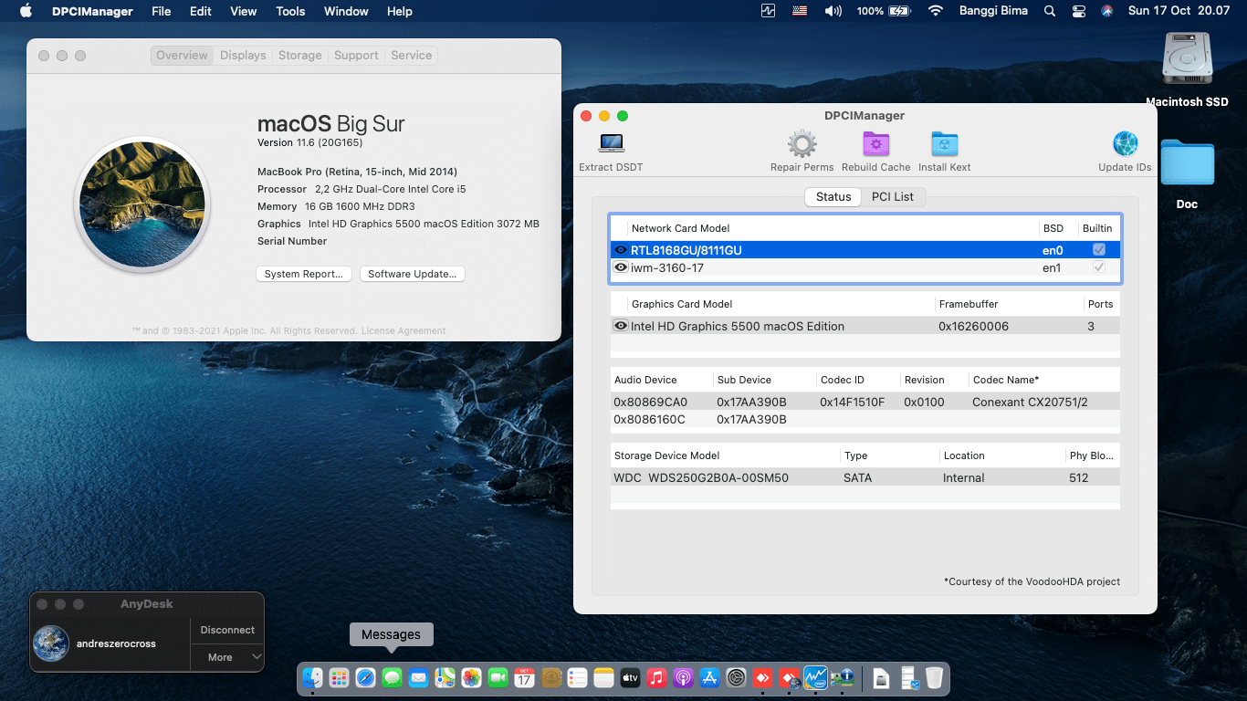 Success Hackintosh macOS Big Sur 11.6 Build 20G165 in Lenovo G40-80